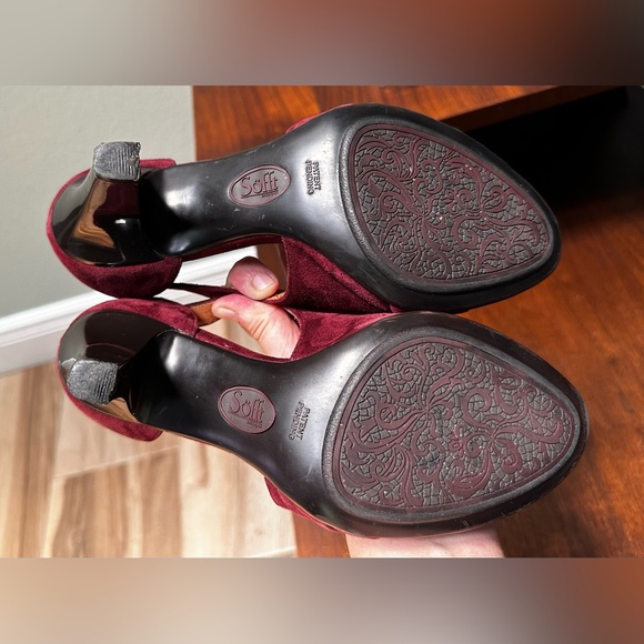 Vintage Sofft Women’s Burgundy Suede Open Peep Toe Heels Sandals Size 6.5 Pumps - Picture 8 of 11